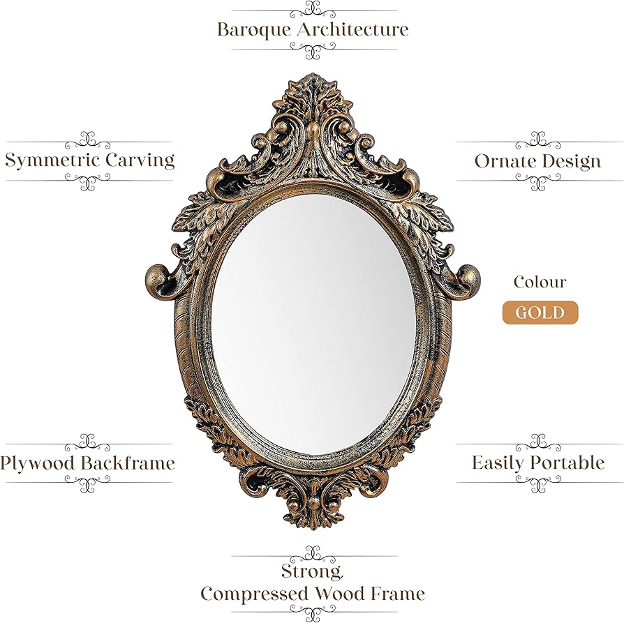 ABOUT SPACE Antique Wall Mirror - MDF Frame with Ornate Elliptical